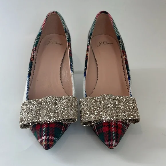 J.CREW | Colette pumps in Snowy Stewart Tartan with Glitter Bow | Size 8 - Picture 2 of 5
